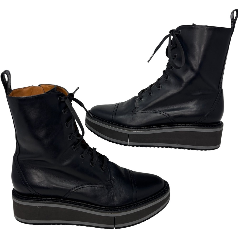 Clergerie British Talco Noir Leather Platform Combat Boots 38 France